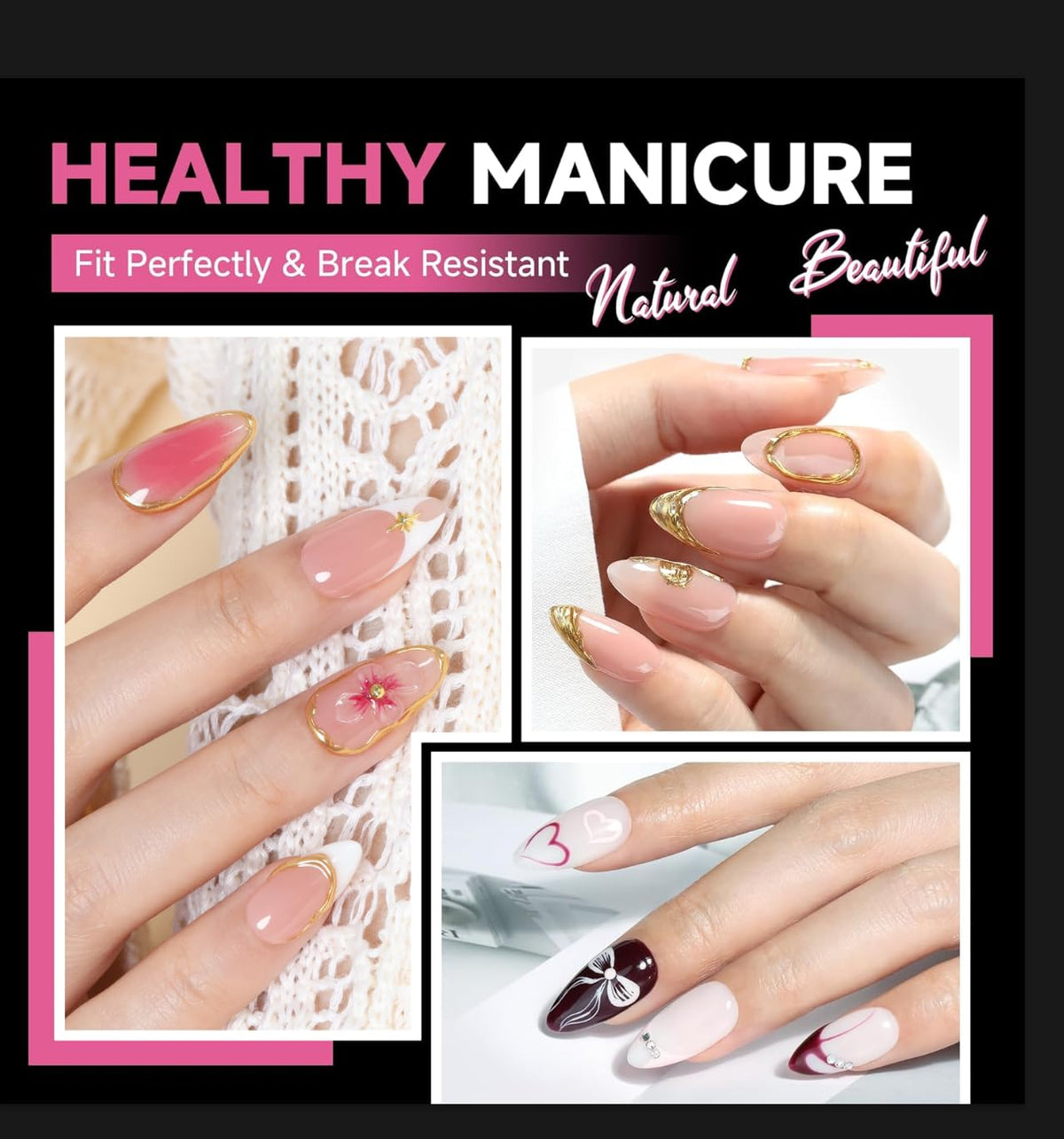 UNA GELLA almond nail tips showing deep matte texture