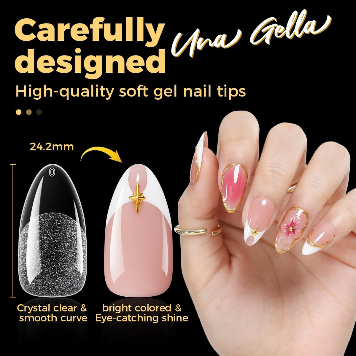 UNA GELLA almond nail tips with acetone for removal