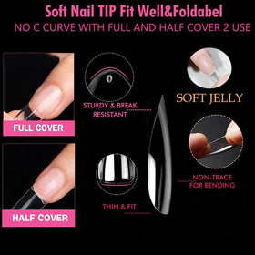 UNA GELLA almond nail tips with nail polish application