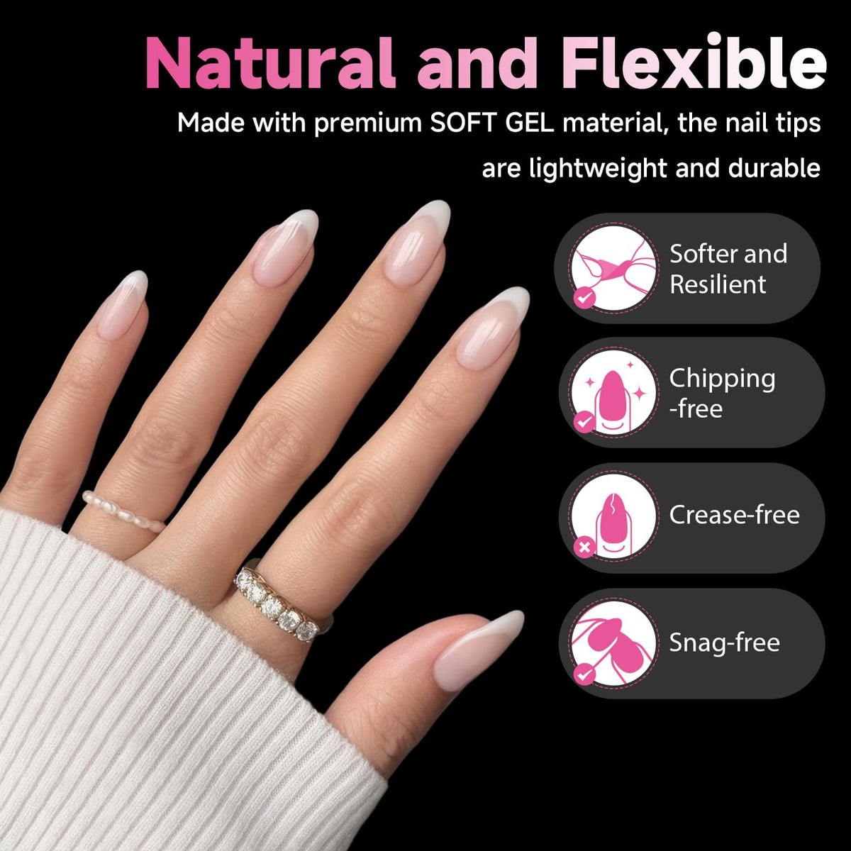 UNA GELLA almond nail tips with smooth edges