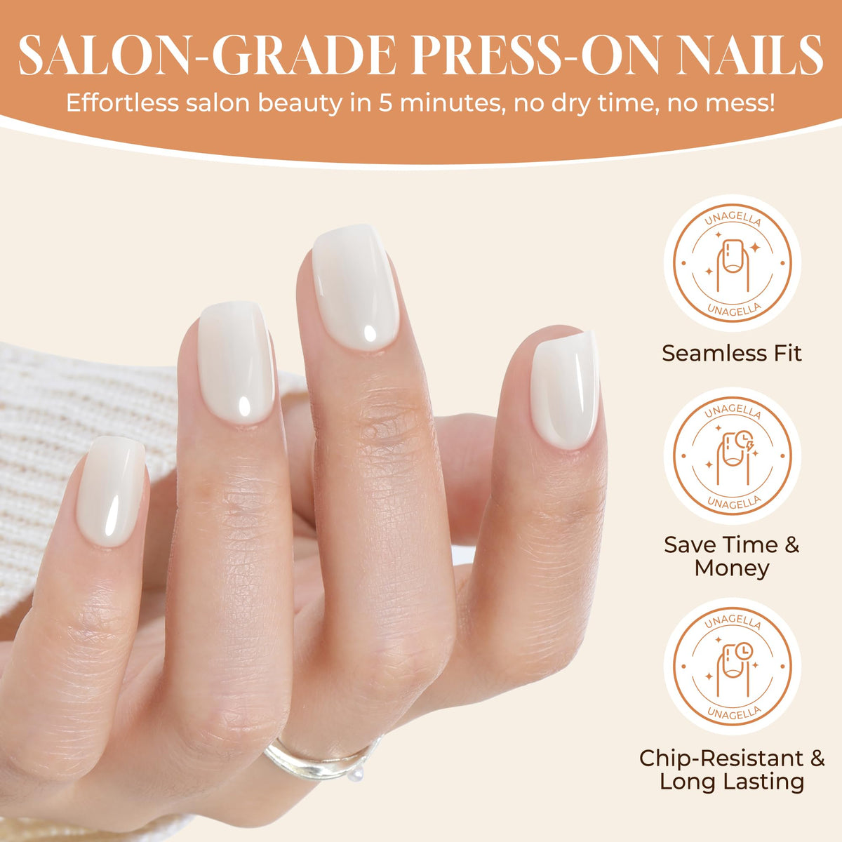 UNA GELLA Chrome White Soft Gel Press On Nails application process