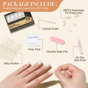 UNA GELLA Chrome White Soft Gel Press On Nails in storage box