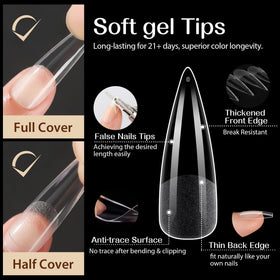 UNA GELLA Clear Stiletto Gel Nail Tips in various sizes