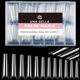 UNA GELLA Coffin Fake Nails Tips in a beauty setup