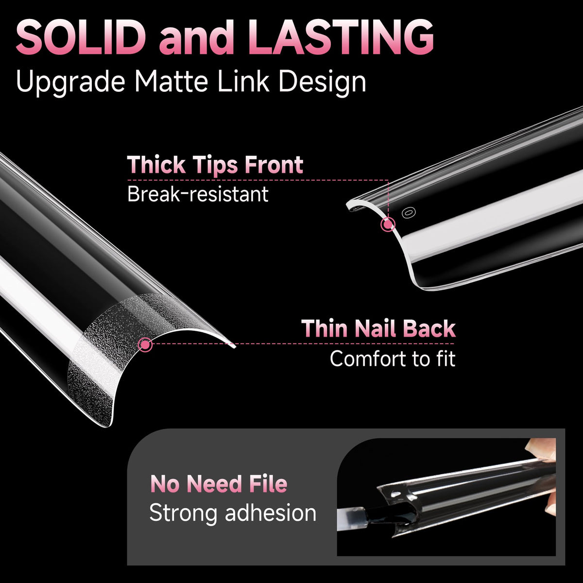 UNA GELLA Coffin Fake Nails Tips showing various sizes