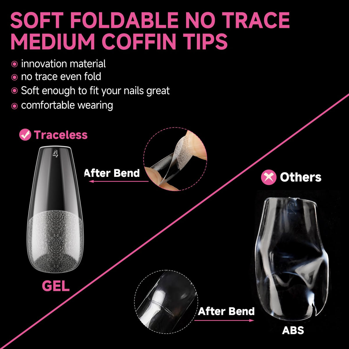UNA GELLA coffin nail tips demonstrating natural fit