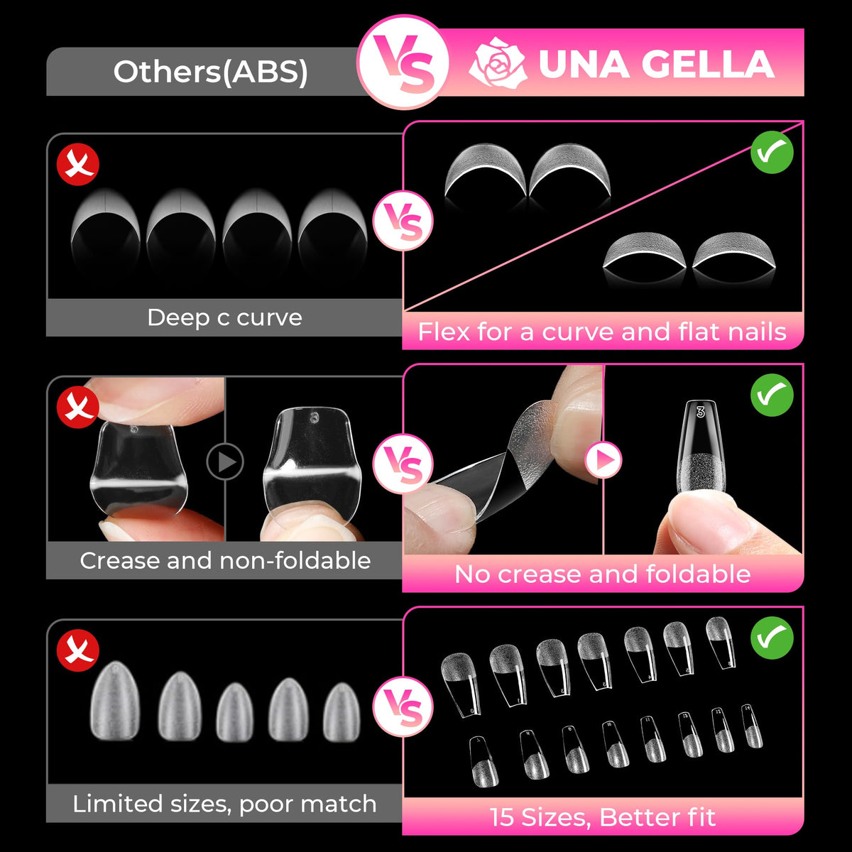 UNA GELLA Coffin Nail Tips on a hand for demonstration