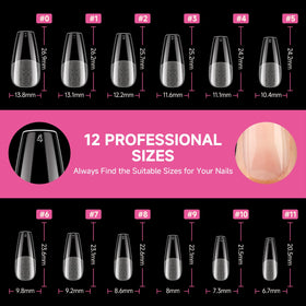 UNA GELLA coffin nail tips showing various shapes