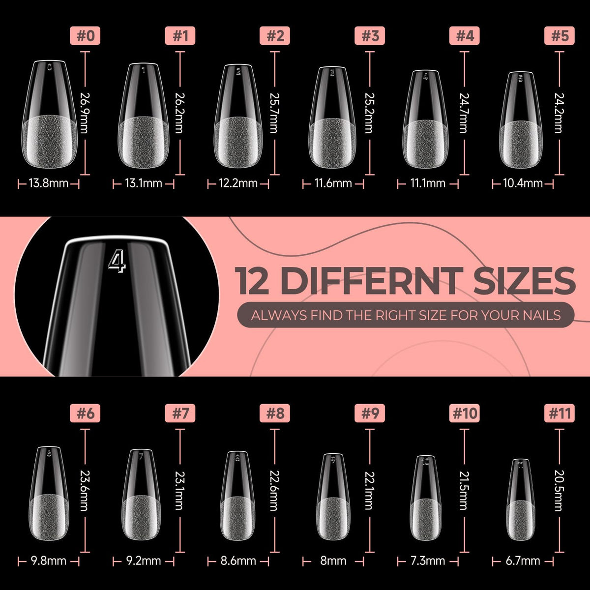UNA GELLA Coffin Nail Tips showing versatility with nail art