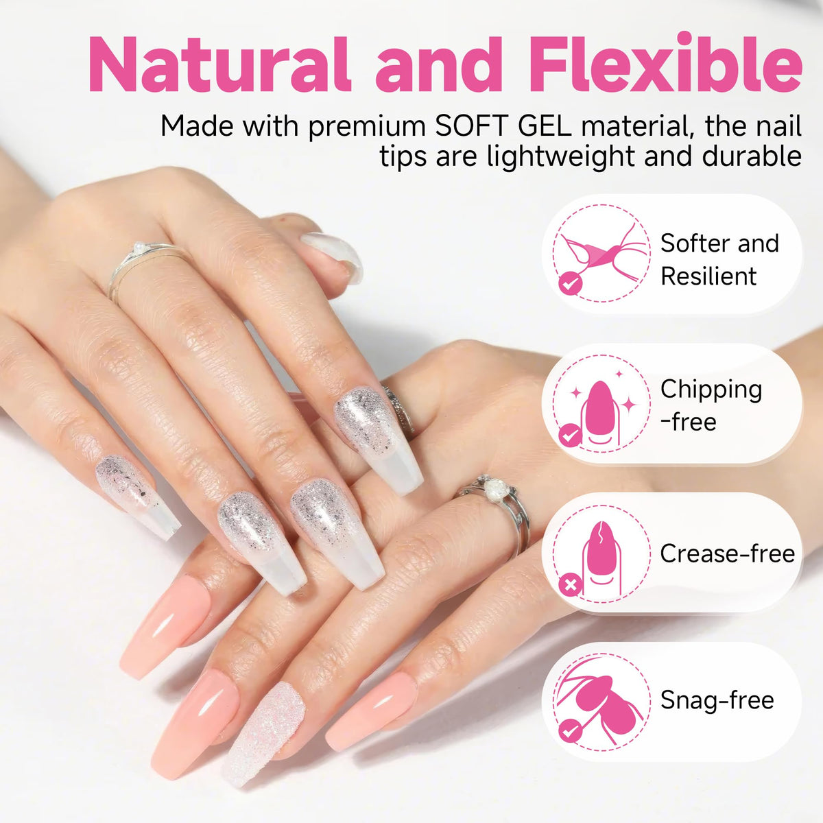 UNA GELLA coffin nail tips with a clear cover