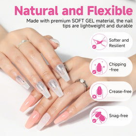 UNA GELLA coffin nail tips with a clear cover