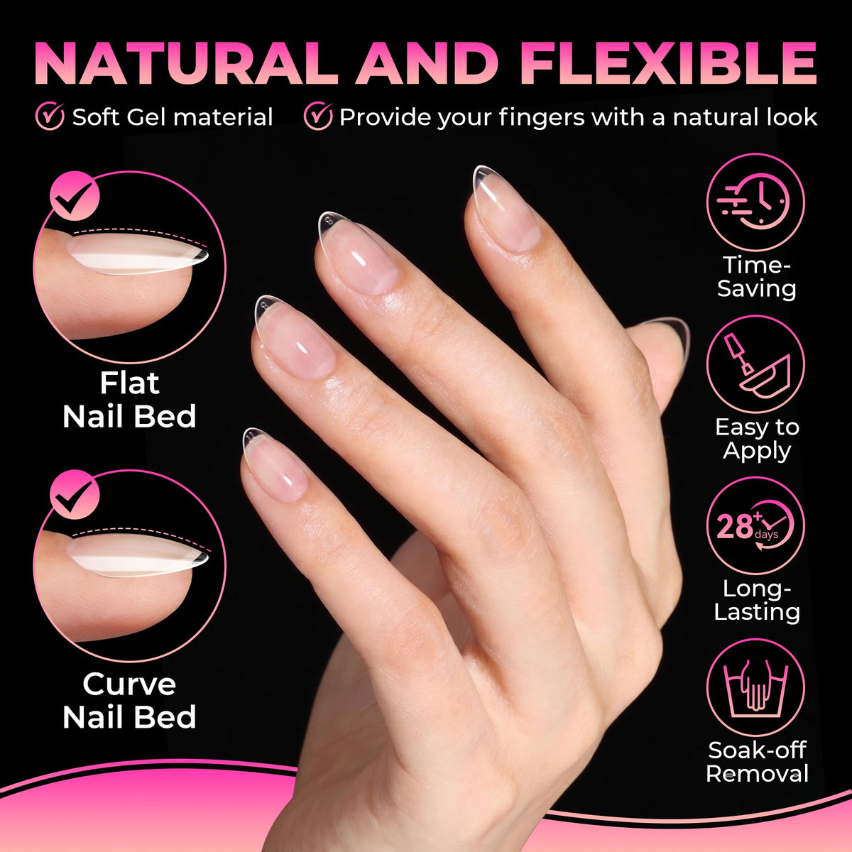 UNA GELLA Extra Short Almond Gel Nail Tips displayed in a flat layout