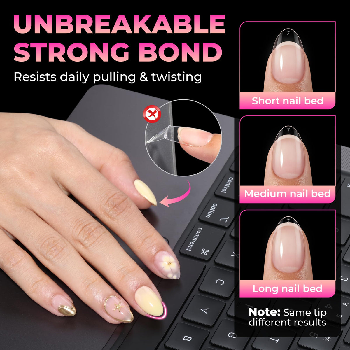 UNA GELLA Extra Short Almond Gel Nail Tips showing half matte texture