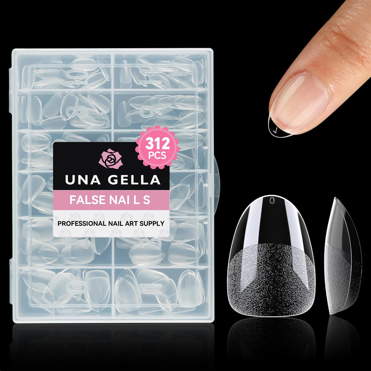 UNA GELLA Extra Short Almond Nail Tips 312pcs front view