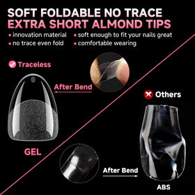 UNA GELLA Extra Short Almond Nail Tips applied on nails