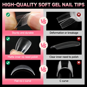 UNA GELLA Extra Short Almond Nail Tips displayed on a nail art table