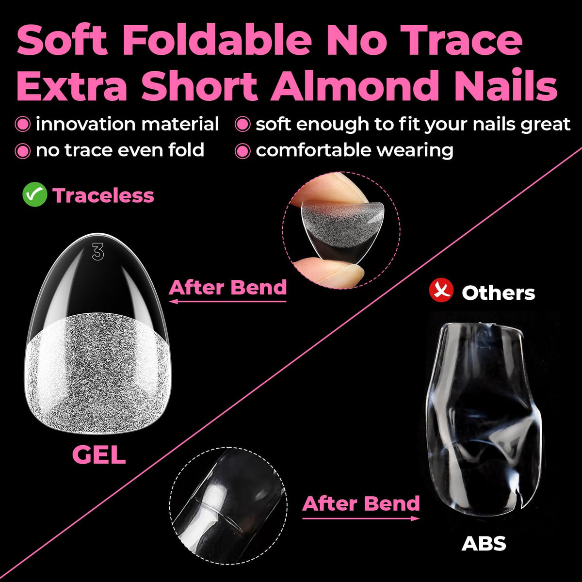 UNA GELLA extra short almond nail tips displayed on a table