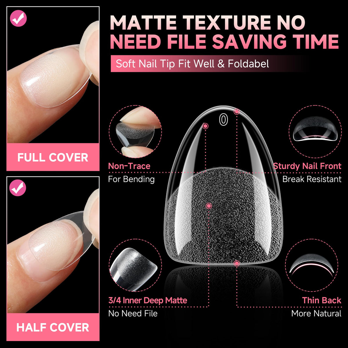UNA GELLA Extra Short Almond Nail Tips side view
