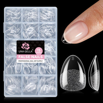 UNA GELLA extra short almond nail tips variety pack with 15 sizes
