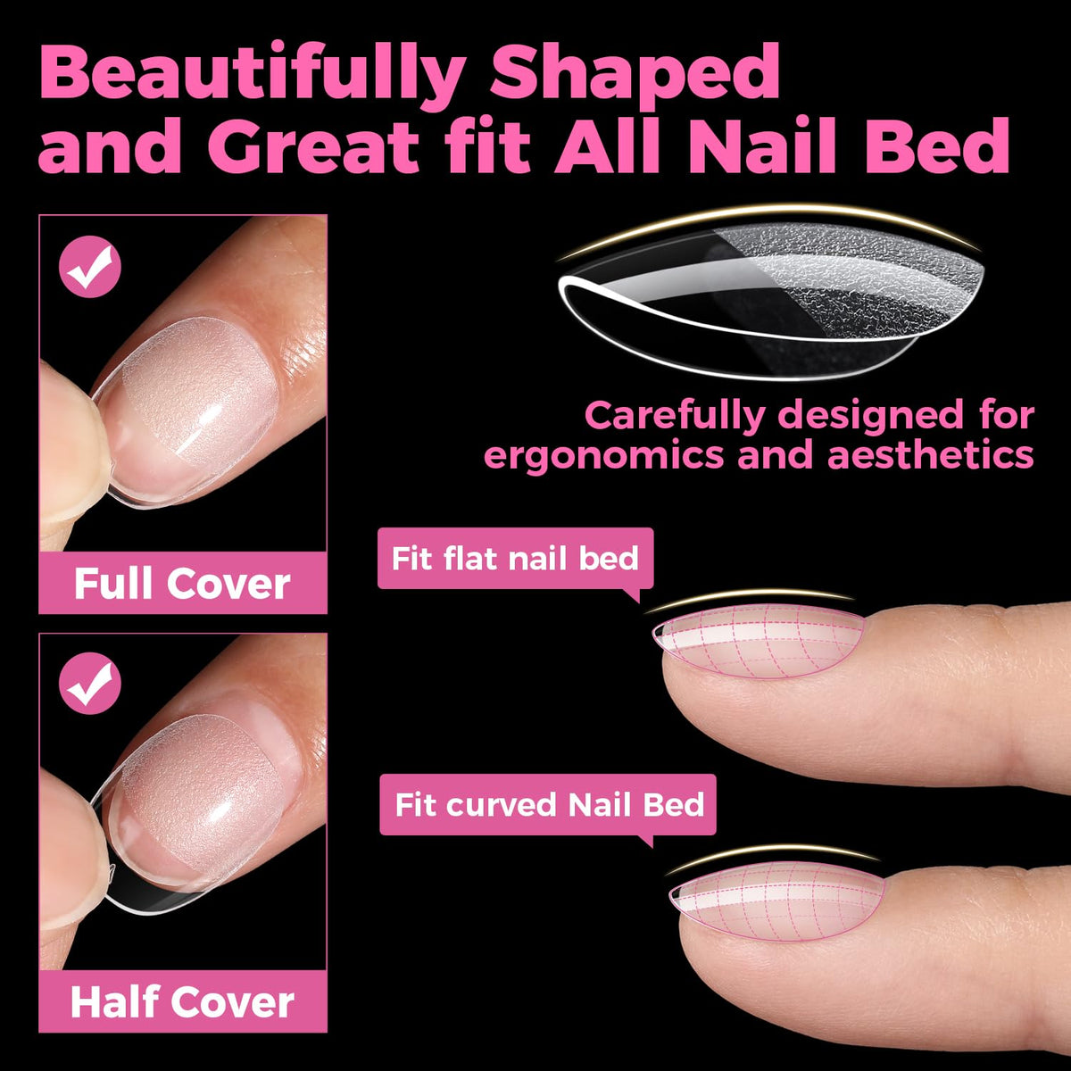 UNA GELLA Extra Short Oval Nail Tips on a nail art table