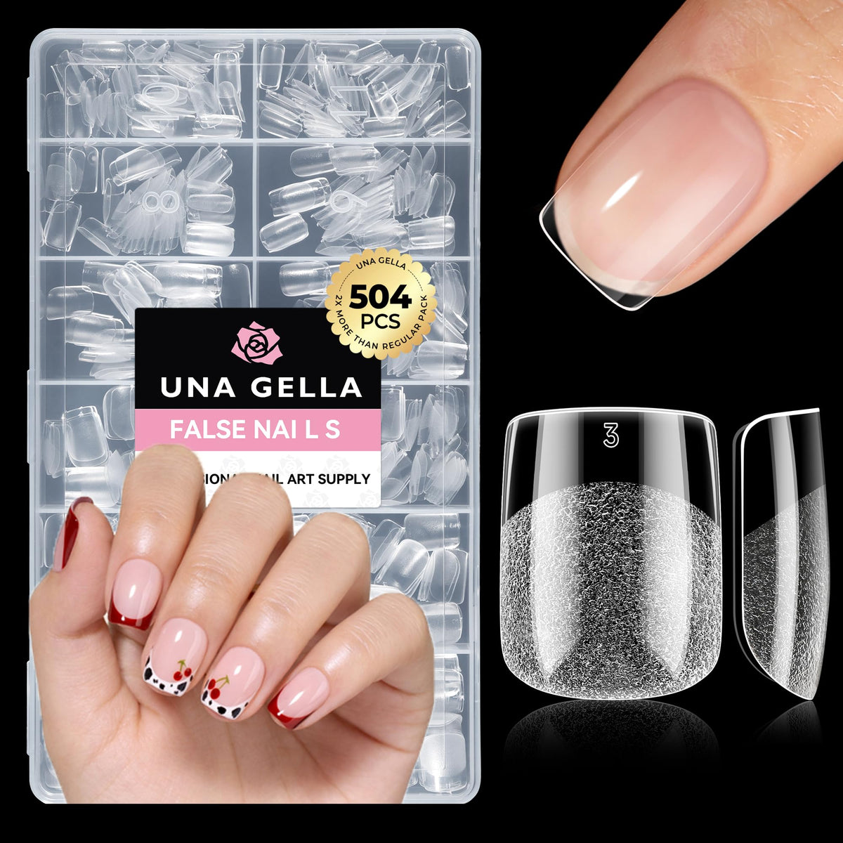 UNA GELLA Extra Short Square Nail Tips 504pcs front view
