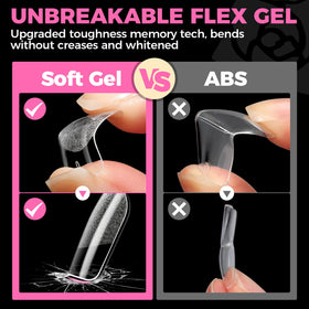 UNA GELLA Extra Short Square Nail Tips display with nail polish