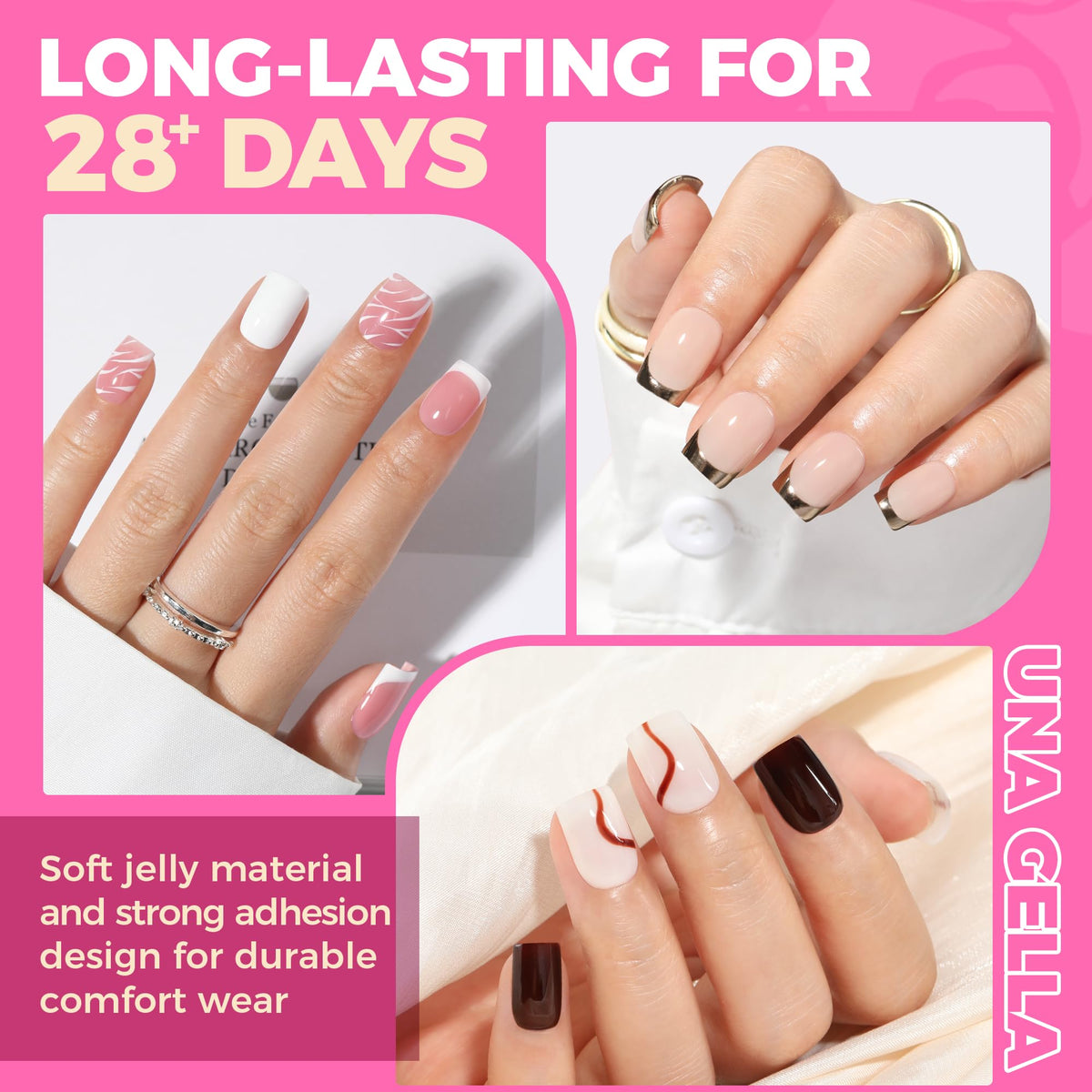 UNA GELLA Extra Short Square Nail Tips in various sizes