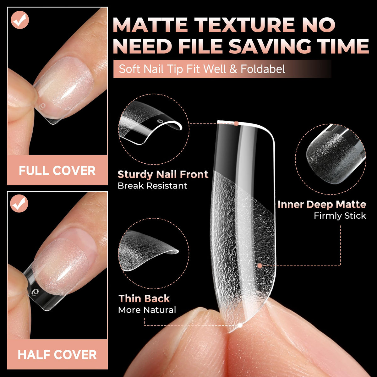 UNA GELLA Extra Short Square Nail Tips with acetone for removal