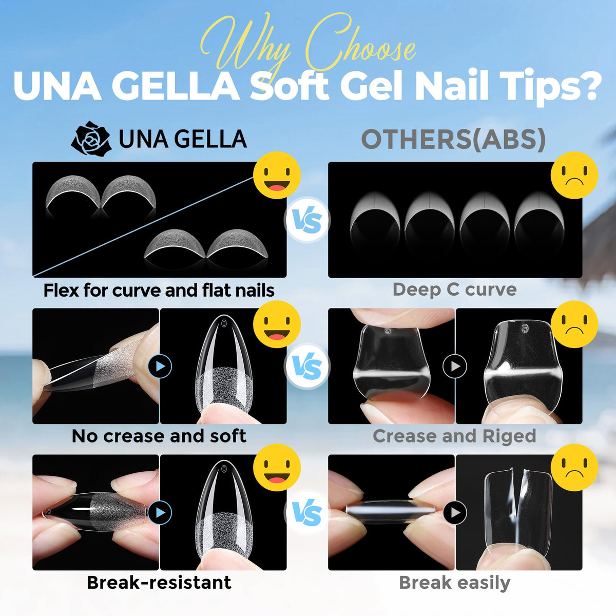 UNA GELLA Gel Nail Tips Almond Shape application process