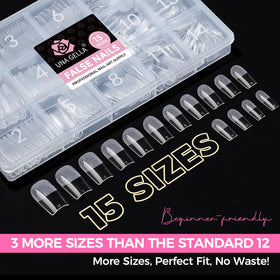UNA GELLA gel nail tips displayed on a nail art table