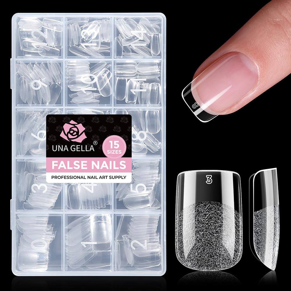 UNA GELLA Gel Nail Tips Square Short set with 15 sizes