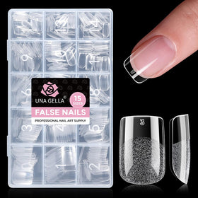 UNA GELLA Gel Nail Tips Square Short set with 15 sizes