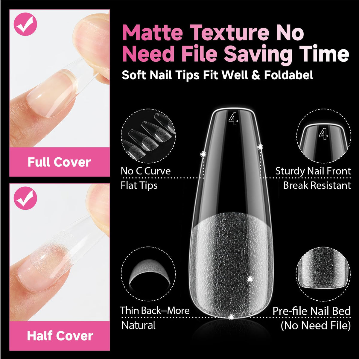 UNA GELLA Long Coffin Nail Tips 312PCS in use on nails
