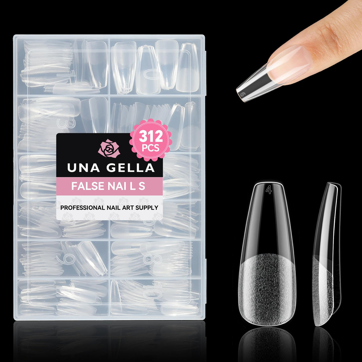 UNA GELLA Long Coffin Nail Tips 312PCS with nail art tools