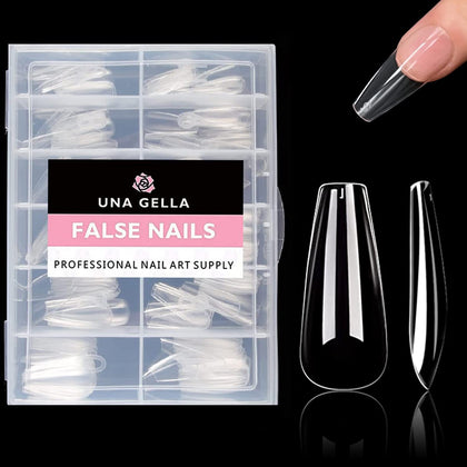 UNA GELLA Long Coffin Nail Tips 504pcs clear gel tips front view