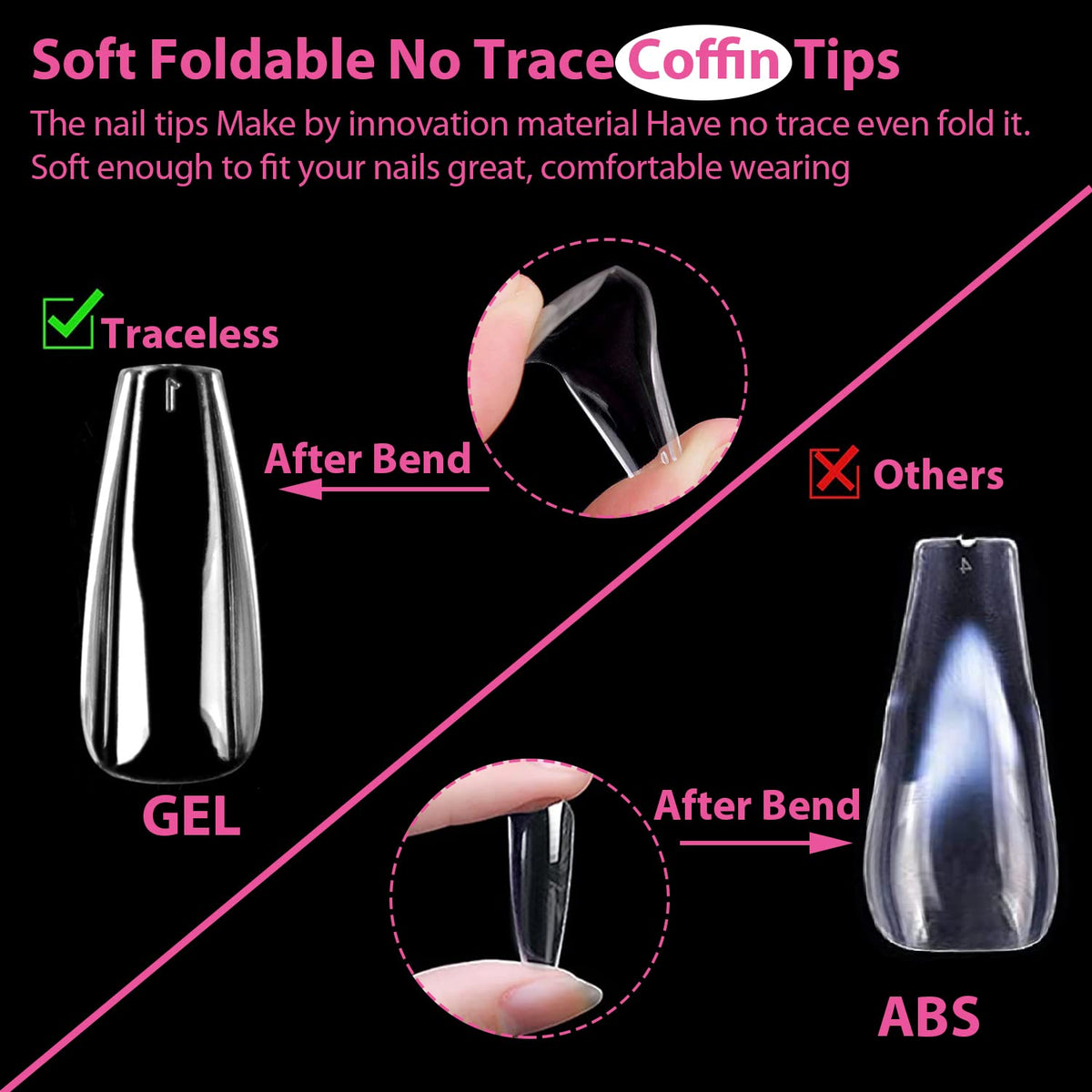 UNA GELLA Long Coffin Nail Tips displayed with nail polish