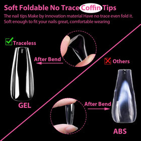UNA GELLA Long Coffin Nail Tips displayed with nail polish