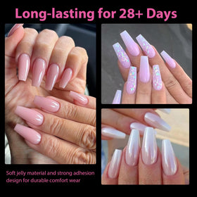 UNA GELLA Long Coffin Nail Tips packaging with clear tips