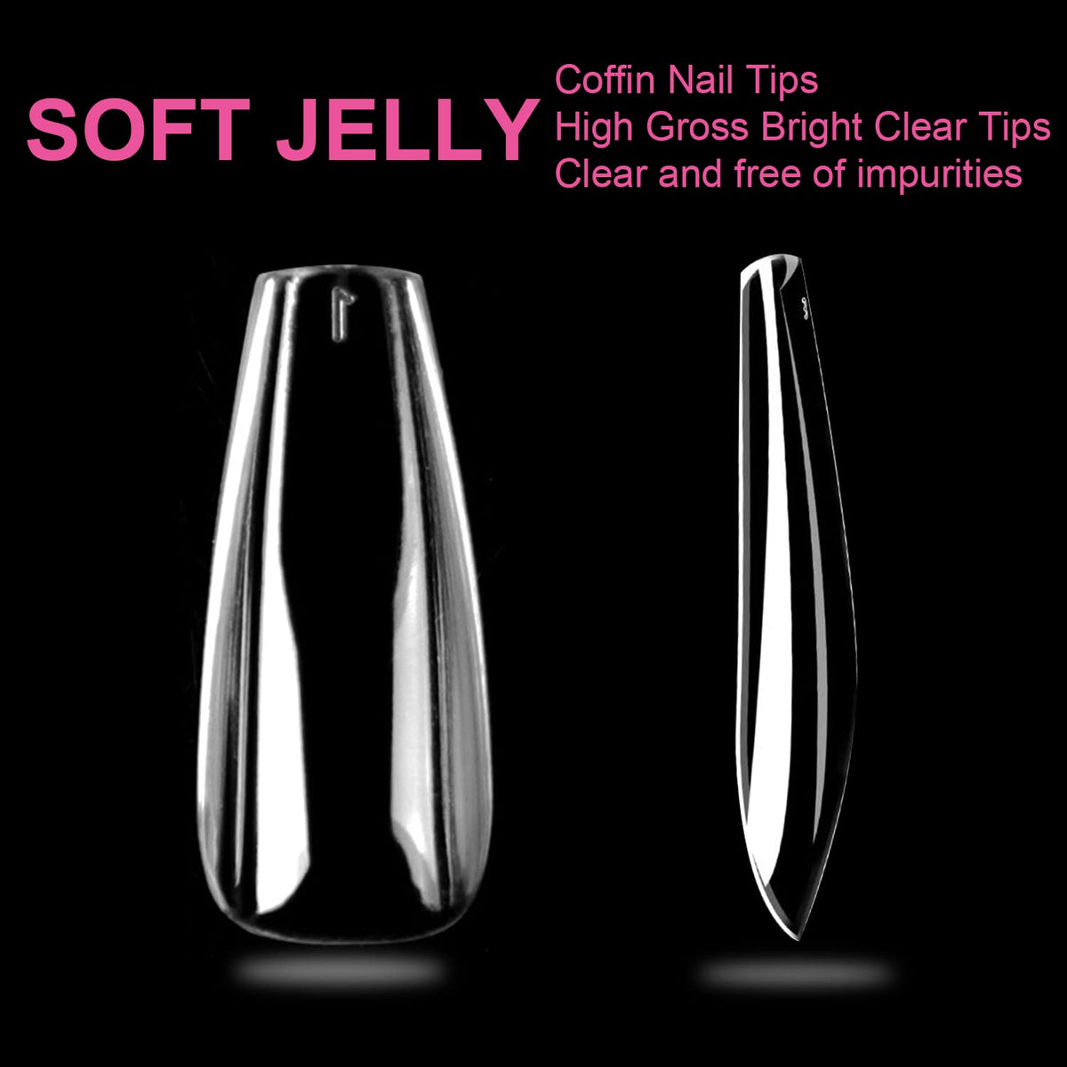 UNA GELLA Long Coffin Nail Tips with nail art designs