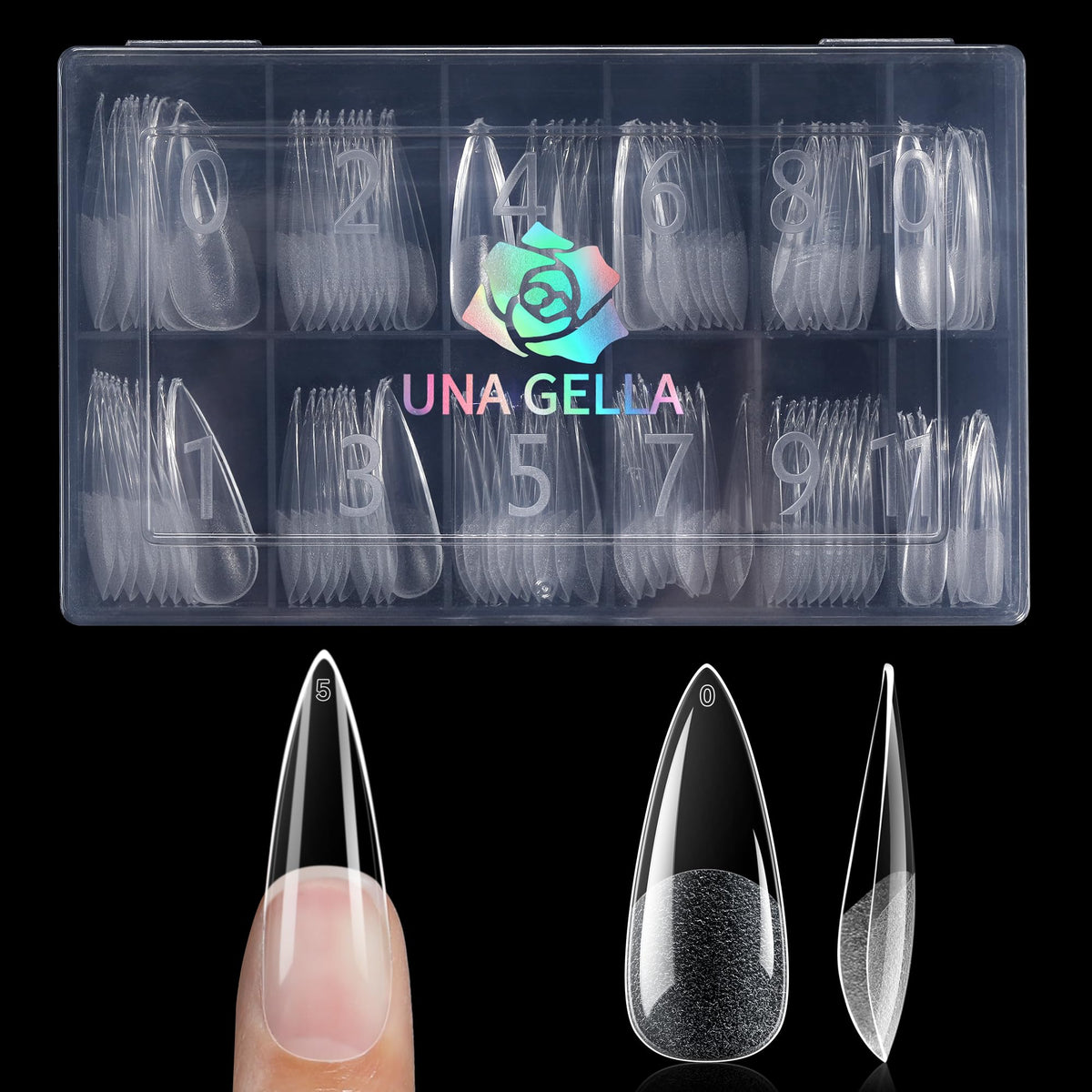 UNA GELLA Long Stiletto Gel Nail Tips 120pcs front view