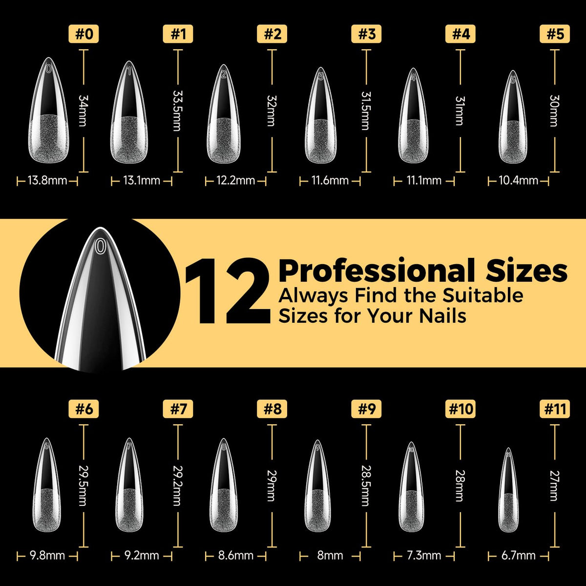 UNA GELLA Long Stiletto Gel Nail Tips 600Pcs displayed with nail art tools