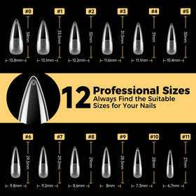 UNA GELLA Long Stiletto Gel Nail Tips 600Pcs displayed with nail art tools