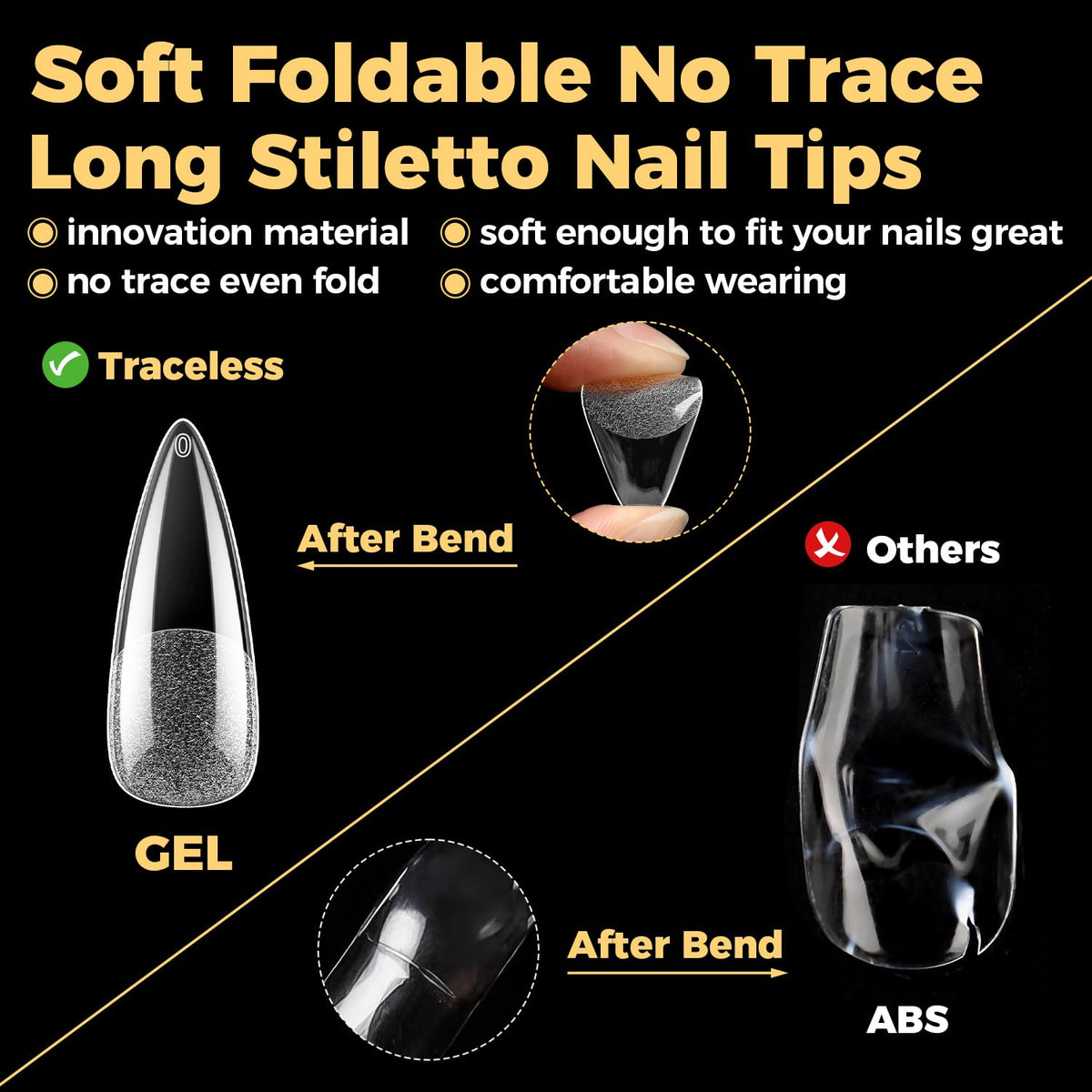 UNA GELLA Long Stiletto Gel Nail Tips 600Pcs in use with nail polish