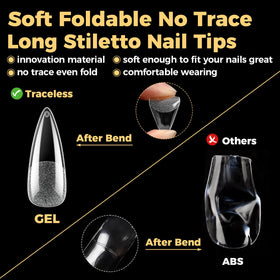 UNA GELLA Long Stiletto Gel Nail Tips 600Pcs in use with nail polish