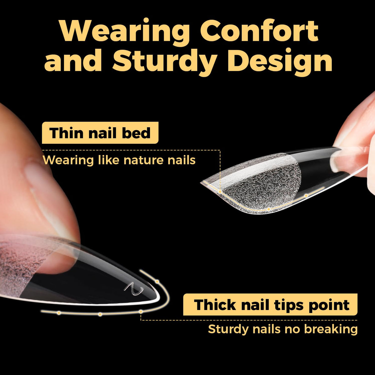UNA GELLA Long Stiletto Gel Nail Tips 600Pcs showing various nail designs