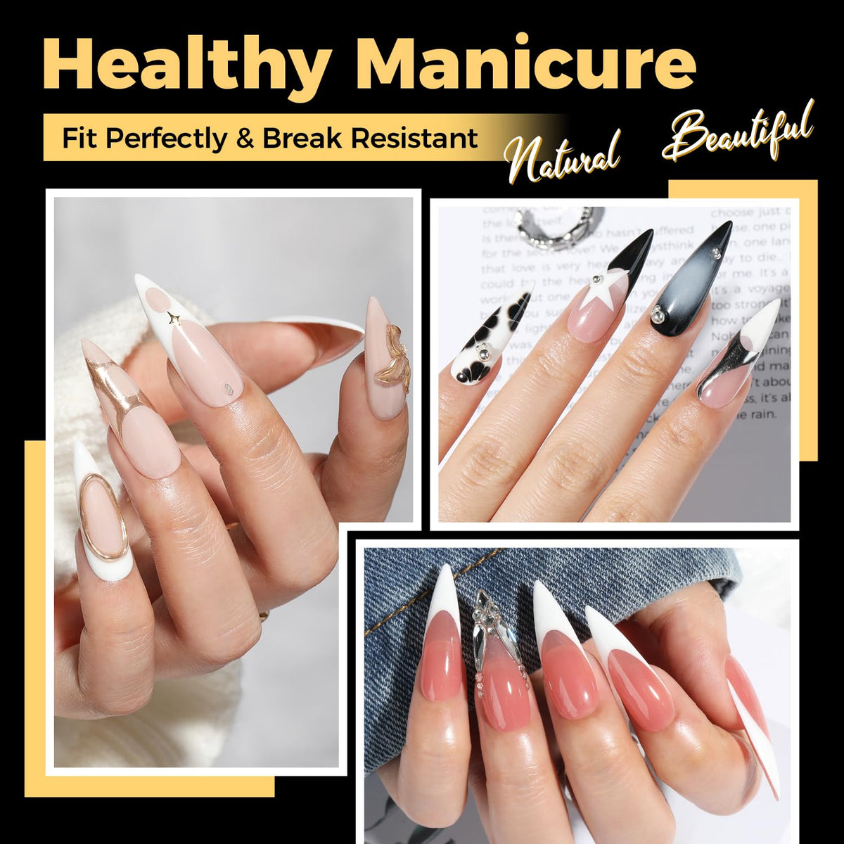 UNA GELLA Long Stiletto Gel Nail Tips 600Pcs side view