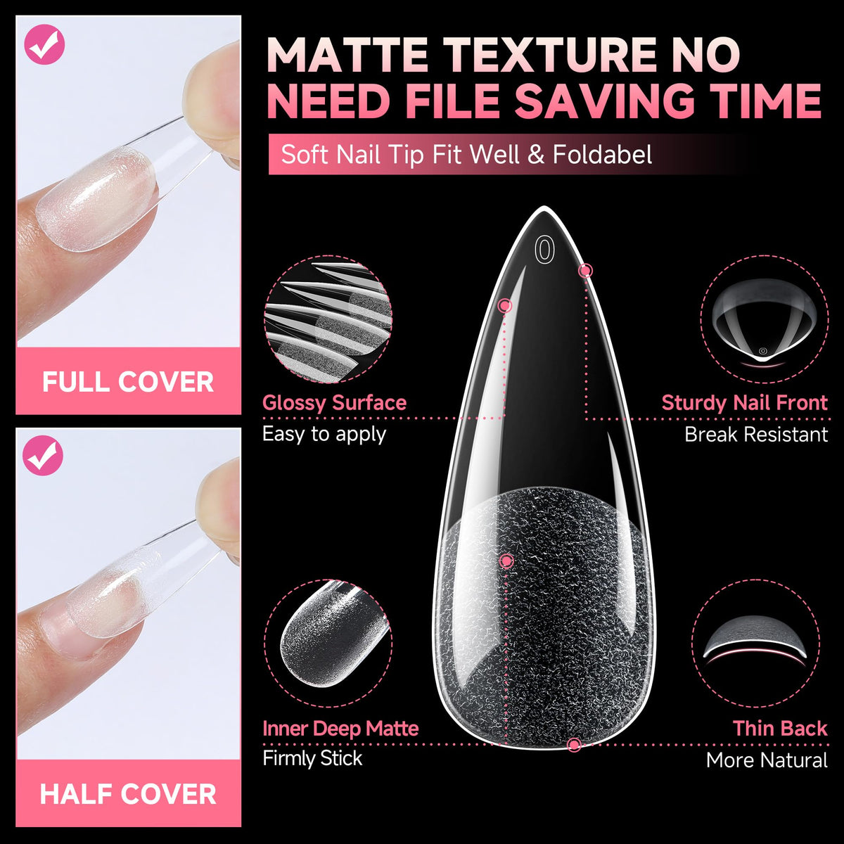 UNA GELLA Long Stiletto Gel Nail Tips in use on nails