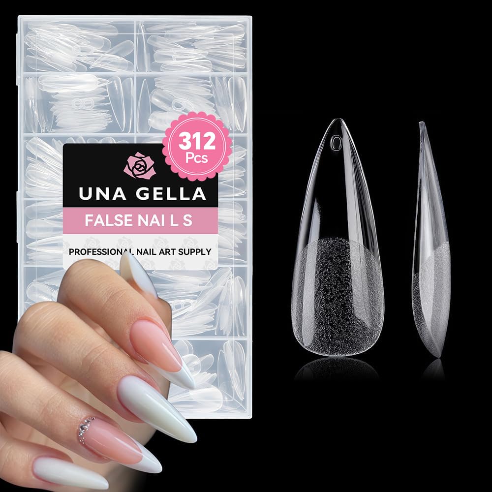 UNA GELLA Long Stiletto Nail Tips 312pcs clear gel nail extensions front view