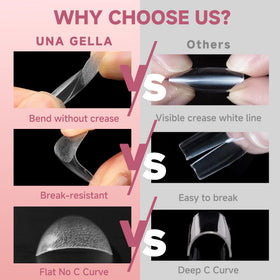 UNA GELLA Long Stiletto Nail Tips arranged by size