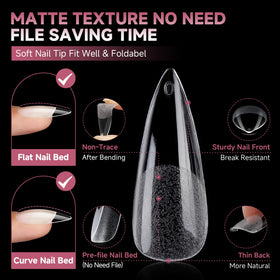 UNA GELLA Long Stiletto Nail Tips in various sizes displayed